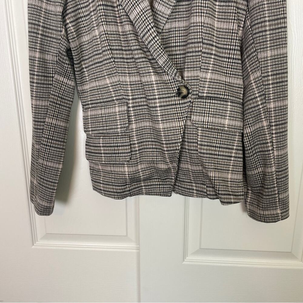 Anthropologie Maeve Collegiate Plaid Ponte Knit Blazer Tan Black Houndstooth SzM - Picture 5 of 9